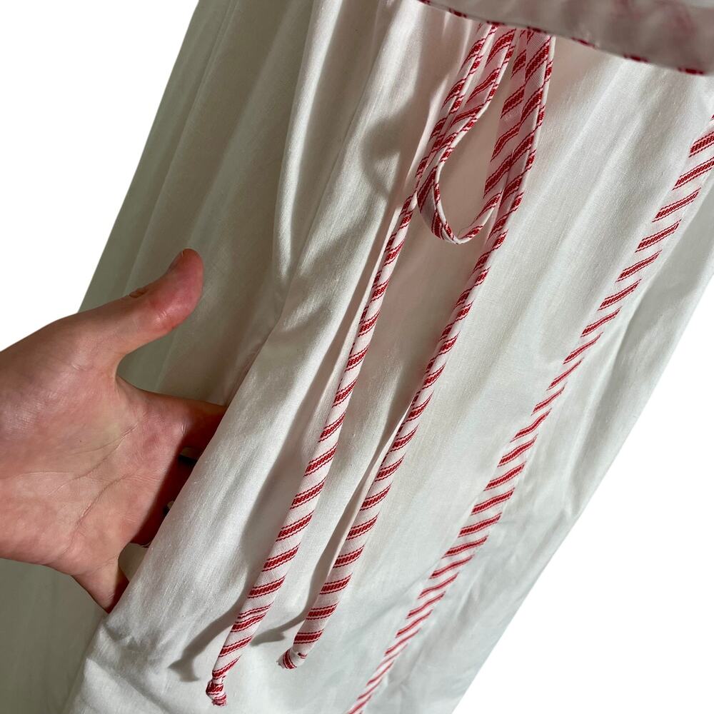 Vintage 70s Peasant House Dress Retro Rose White/Red Striped Trim Medium USA - Picture 9 of 12